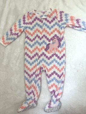 Carter's Pink Purple & Light Blue Unicorn Chevron Fleece Footie